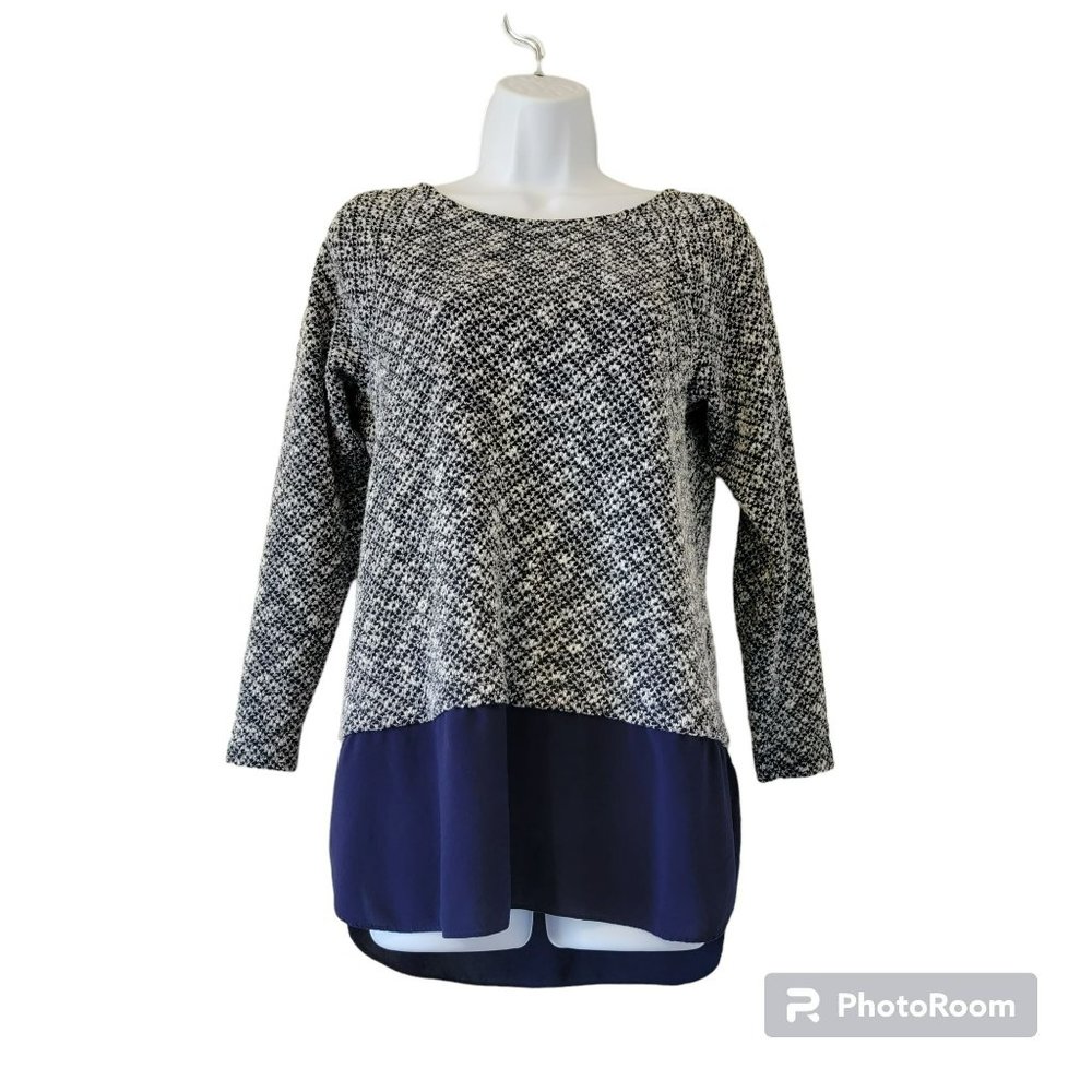 Two by Vince Camuto Women's Small Layered Blue Sweater w/ Split Hem